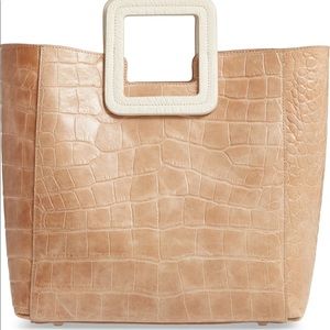 STAUD Shirley Leather Bag in Camel Croc Embossed